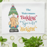 Baking Spirits Bright Christmas Holiday Monogram Tea Towel<br><div class="desc">Monogram family kitchen accessory. Baking Spirits Bright Christmas Holiday. Perfect for when you bake your favourite Christmas Holiday treats. Cute gnome, gingerbread man and rolling pin. Monogrammed with name of chef, baker, cook or other favourite title. Festive and fun typography. Wonderful for cookie baking parties and cooking with the kids...</div>