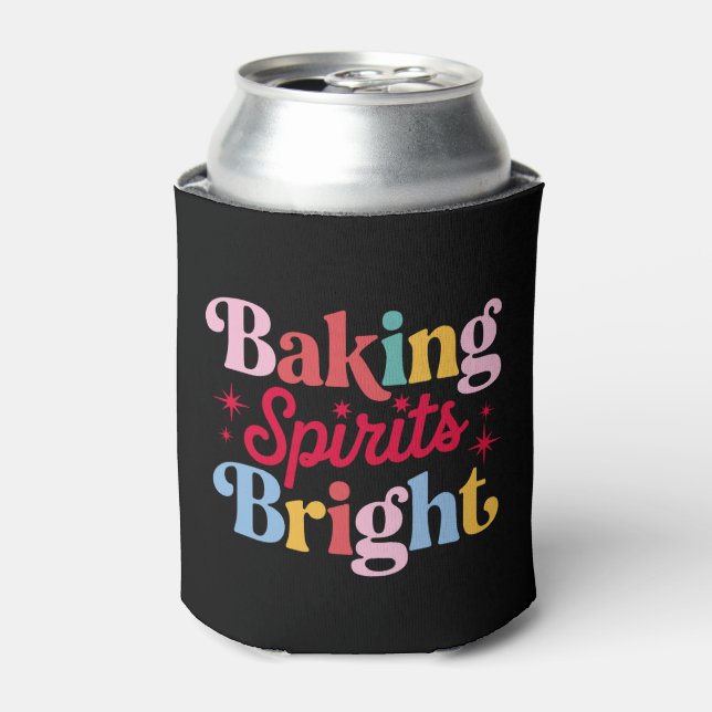 Baking Spirits Bright Christmas Retro Groovy Xmas Can Cooler (Can Front)