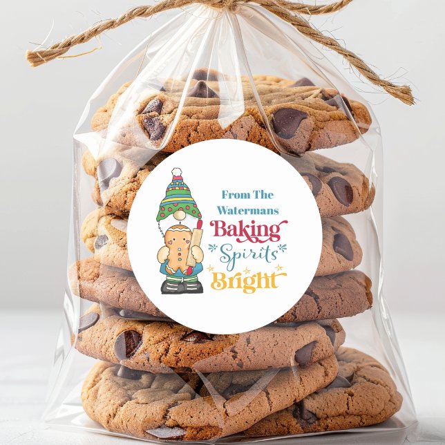 Baking Spirits Bright Cookie Christmas Holiday  Classic Round Sticker (Baking Spirits Bright Monogrammed Gift Bag Sticker for Baked Goods. Happy Holidays!)