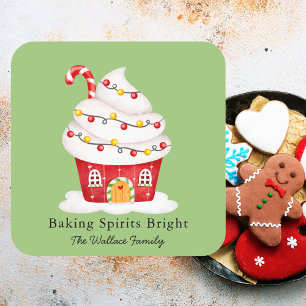 Baking Spirits Bright Cupcake Christmas Holiday Square Sticker