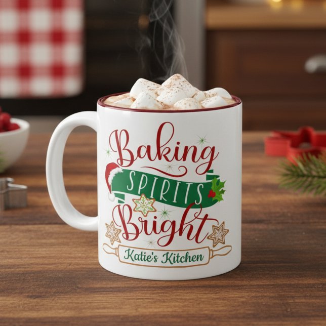 Baking Spirits Bright Custom Christmas Two-Tone Coffee Mug (Baking Spirits Bright Custom Christmas Two-Tone Coffee Mug - Personalize with your name!)