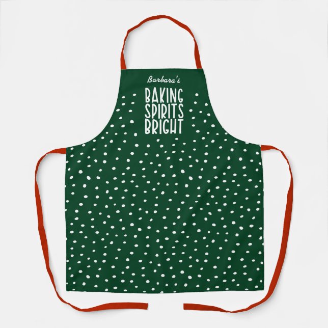 Baking Spirits Bright | Funny Holiday Polka Dot Apron (Front)