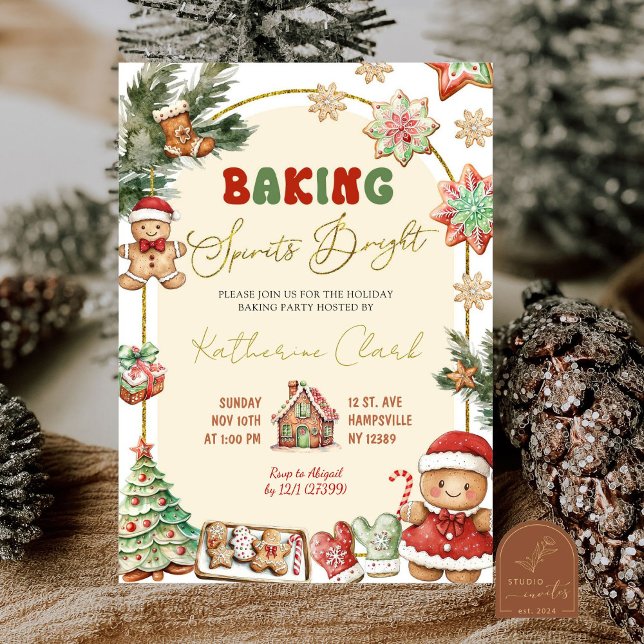 Baking Spirits Bright Gingerbread Holiday Party Invitation (Creator Uploaded)