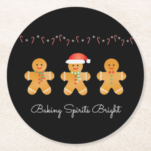 Baking Spirits Bright Gingerbread Men Round Paper Coaster