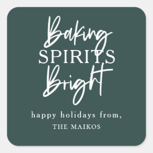 Baking Spirits Bright Green Holiday Square Sticker