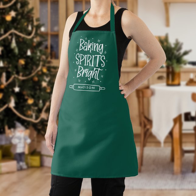 Baking Spirits Bright Green Personalised Christmas Apron (Creator Uploaded)