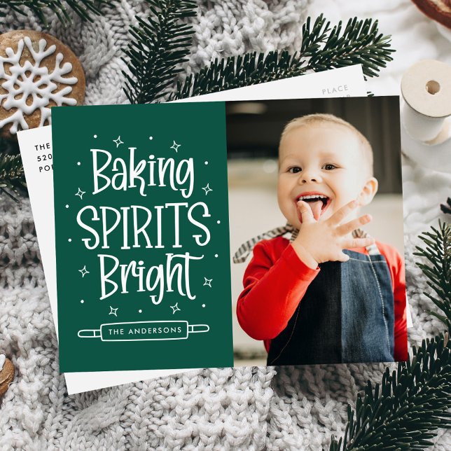 Baking Spirits Bright Green Photo Holiday Postcard (Creator Uploaded)