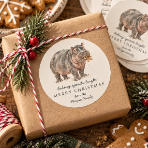 Baking Spirits Bright Hippo Christmas Sticker