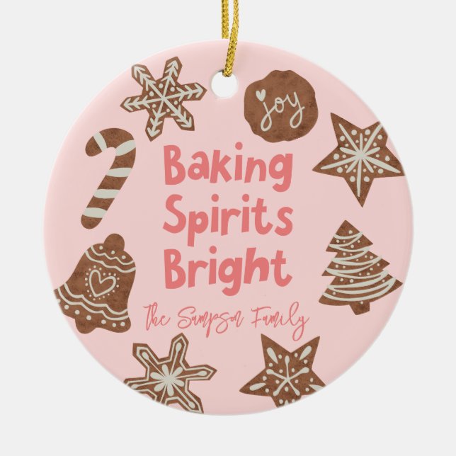 Baking Spirits Bright Holiday Cookies Pink Ceramic Tree Decoration (Front)