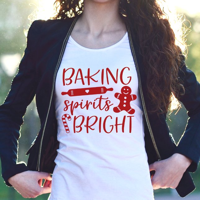 Baking Spirits Bright Modern Red Women's Christmas T-Shirt (Creator Uploaded)