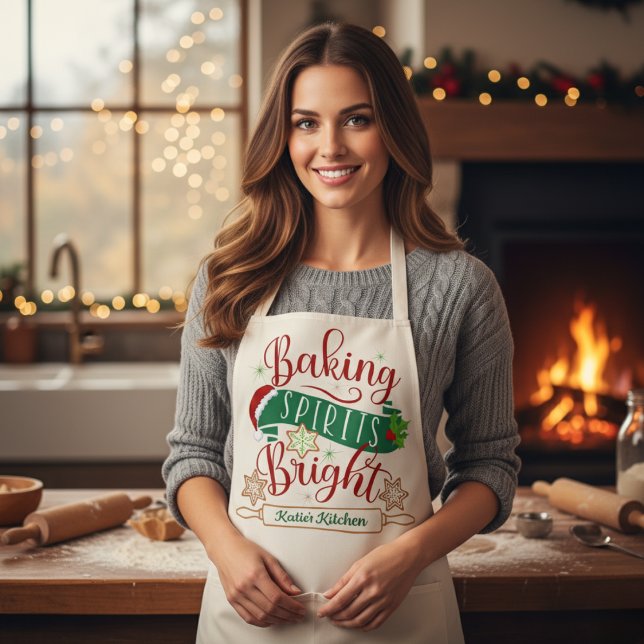 Baking Spirits Bright Personalised Christmas  Apron (Baking Spirits Bright Personalized Christmas Apron - Perfect for the Christmas Holidays!)