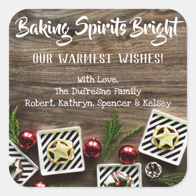 Baking Spirits Bright Personalised Square Sticker (Front)