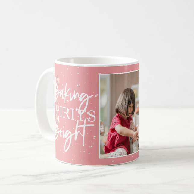 Baking Spirits Bright Pink Holiday Photo Coffee Mug (Front Left)