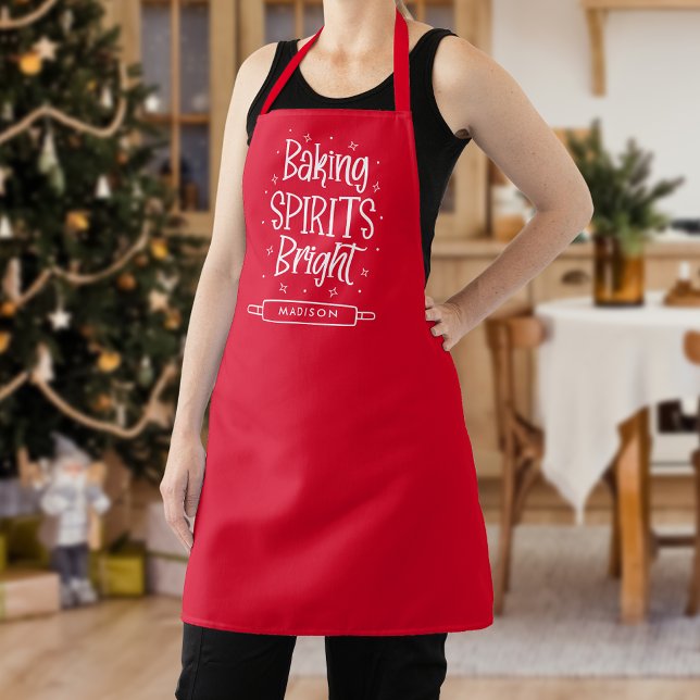 Baking Spirits Bright Red Personalised Christmas Apron (Creator Uploaded)