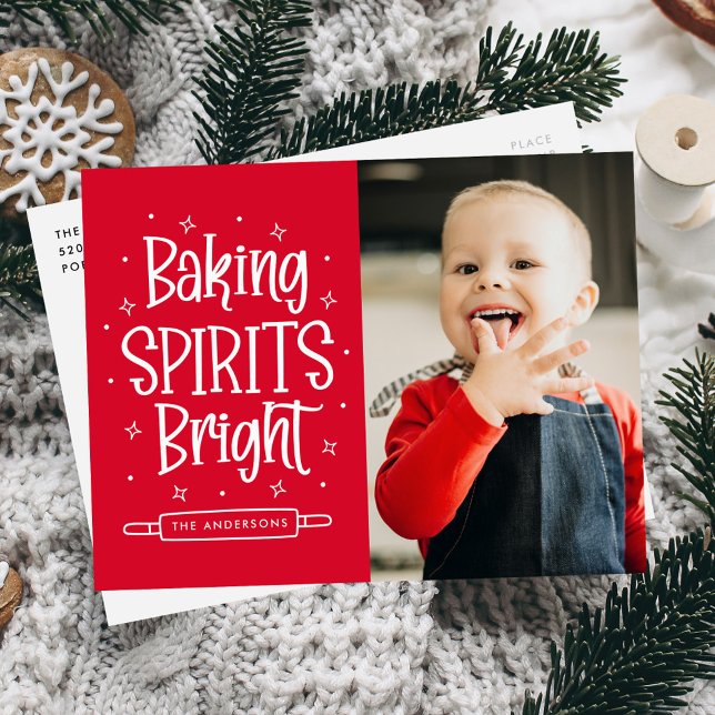 Baking Spirits Bright Red Photo Holiday Postcard (Creator Uploaded)