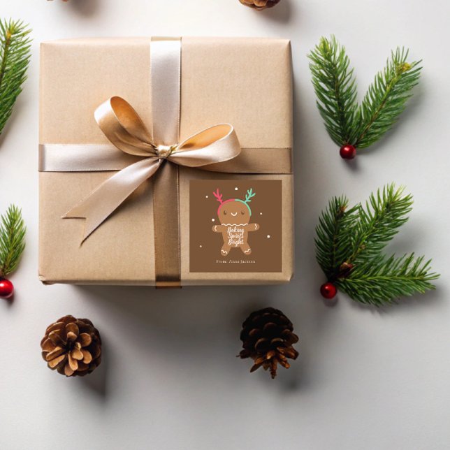 Baking Spirits Bright Reindeer Gingerbread Cookie  Square Sticker (Creator Uploaded)