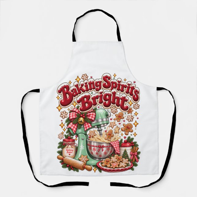  Baking Spirits Bright Retro Christmas Gingerbread Apron (Front)