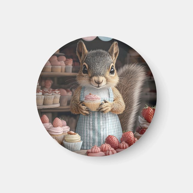 Baking Squirrel with Cupcake Magnet (Front)