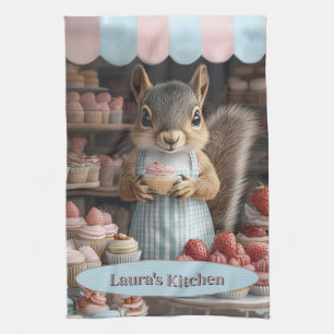 Baking Squirrel with Cupcake Tea Towel