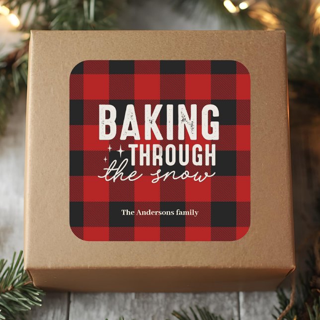 Baking Through the Snow Buffalo Plaid Christmas Square Sticker (Creator Uploaded)