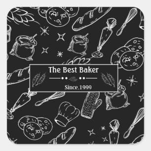 baking tools and food black white kitchen baker  square sticker