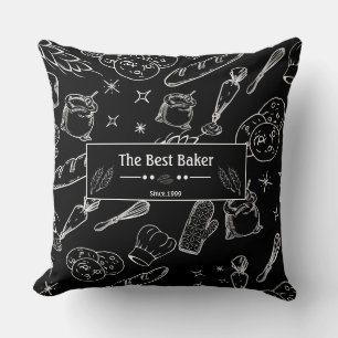 baking tools and food black white personalised  cushion