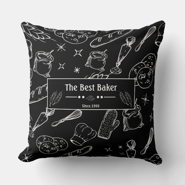 baking tools and food black white personalised  cushion (Front)