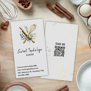 Baking Utensil QR Code Grey Gold Bakery Business Card