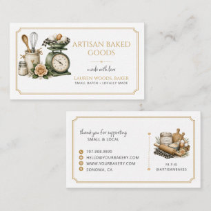 Baking Utensils Artisan Baker Bakery Gingham Business Card