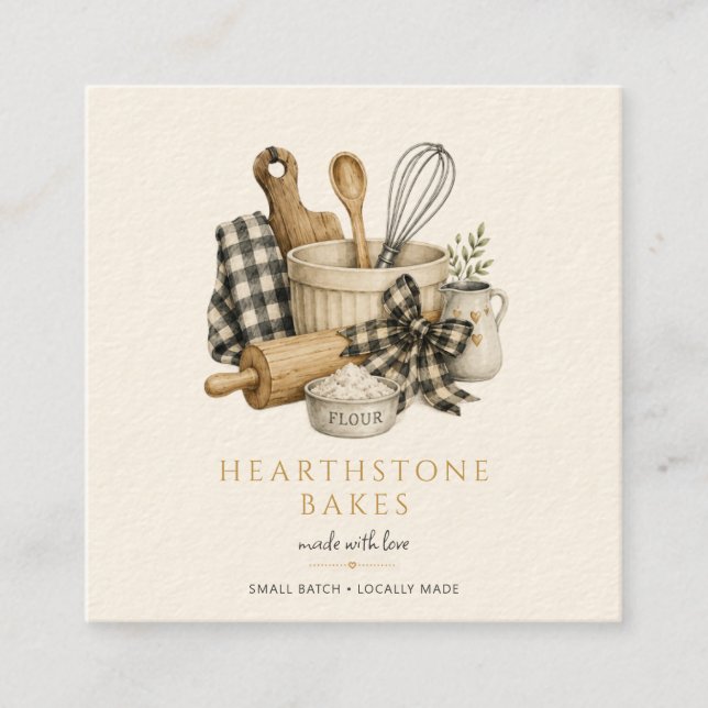 Baking Utensils Artisan Baker Bakery  Square Business Card (Front)