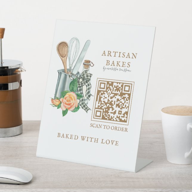 Baking Utensils Bakery Baker QRT Code Pedestal Sign (In SItu)