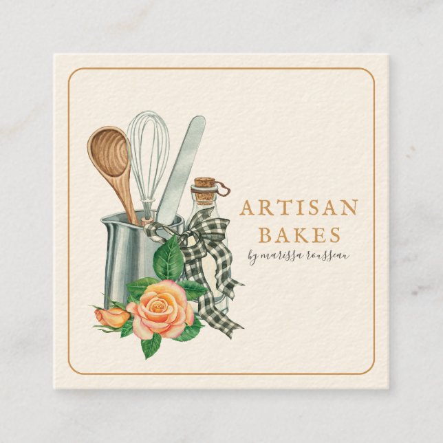 Baking Utensils Bakery Baker Square Business Card (Front)