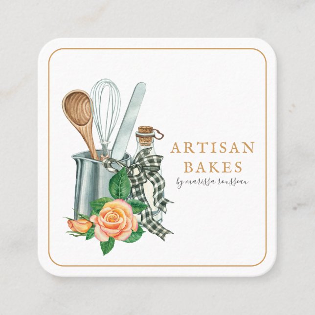 Baking Utensils Bakery Baker Square Business Card (Front)