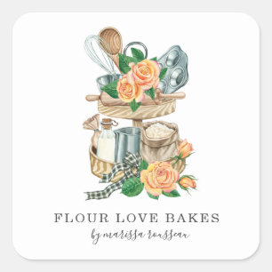 Baking Utensils Bakery Baker Watercolor Square Sticker