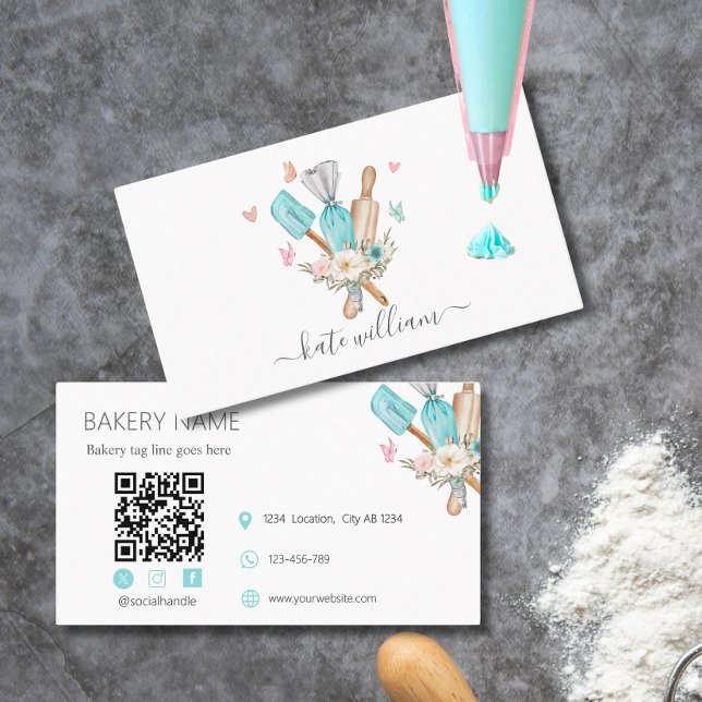Baking Utensils Floral Pastry chef Business Card (Creator Uploaded)