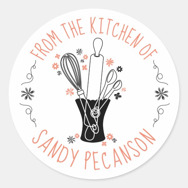 baking utensils vase bakery from the kitchen of classic round sticker (Front)
