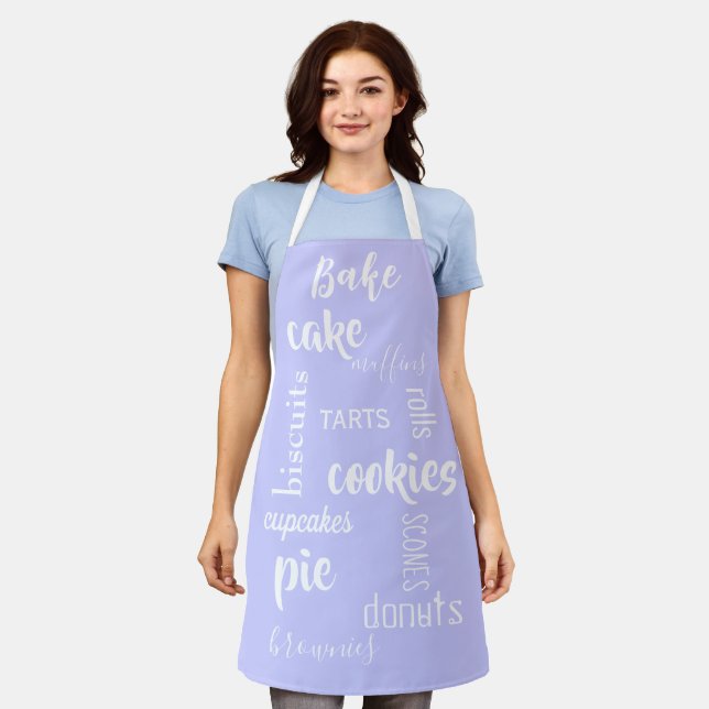 Baking Words Periwinkle Kitchen Apron (Worn)