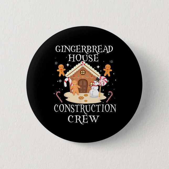 Baking Xmas Gingerbread House Construction Crew De 6 Cm Round Badge (Front)