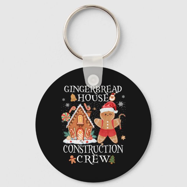 Baking Xmas Gingerbread House Construction Crew De Key Ring (Front)