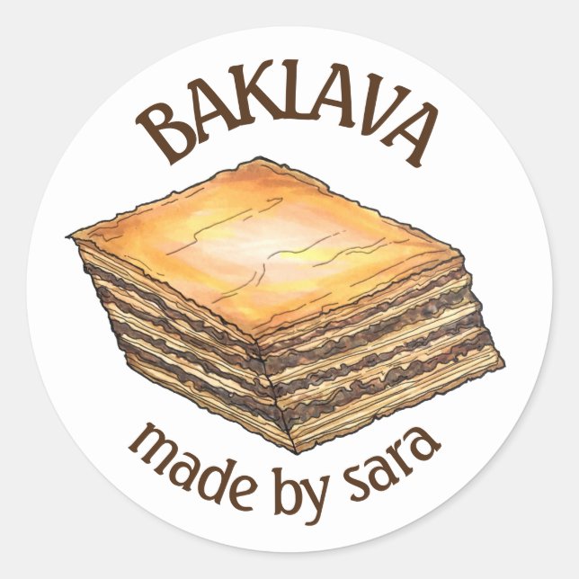 Baklava Dessert Pastry Greek Food Bakery Made By Classic Round Sticker (Front)