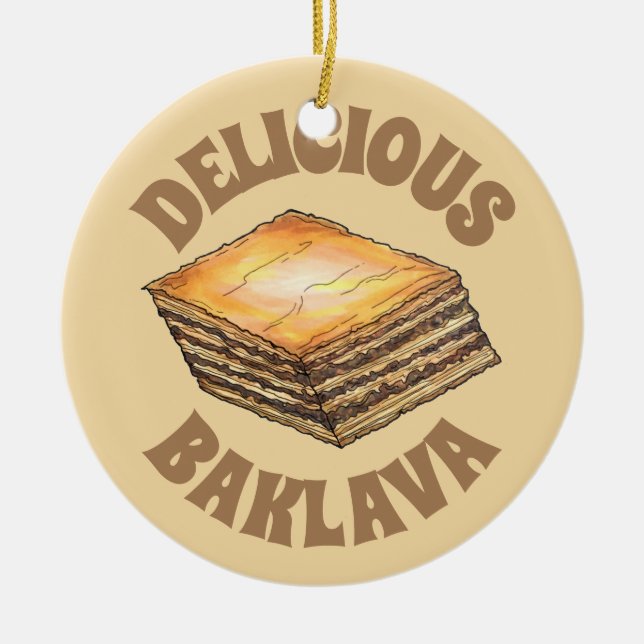 Baklava Sweet Filo Honey Dessert Pastry Greek Food Ceramic Tree Decoration (Front)