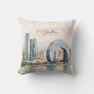Baku Azerbaijan Capital Watercolor Travel Gift Cushion