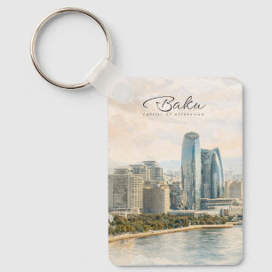 Baku Azerbaijan Capital Watercolor Travel Gift Key Ring