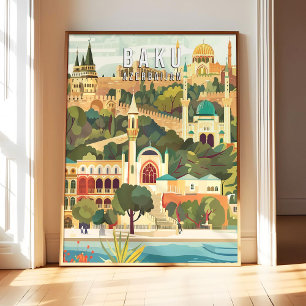 Baku Azerbaijan Poster Art Print, City Retro Vinta