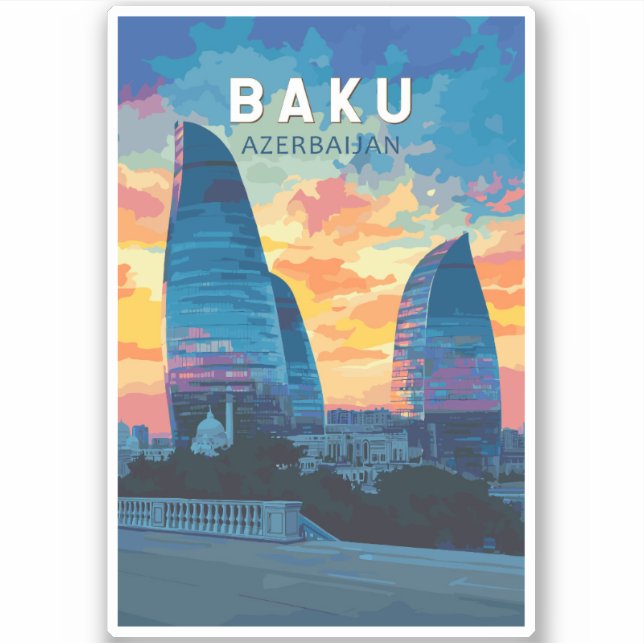 Baku Azerbaijan Travel Art Vintage (Front)