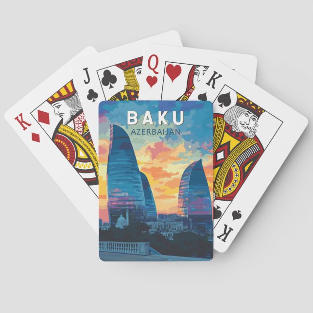 Baku Azerbaijan Travel Art Vintage Playing Cards (Back)