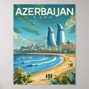 Baku Azrbaijan Vintage Famous Travel Place Poster