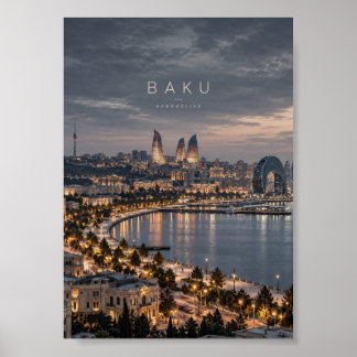 Baku Cinematic Monochrome City Art Poster