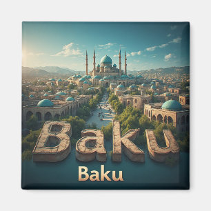 Baku Old City Skyline With Historic Mosque Magnet