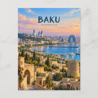 Baku Painterly Travel Art Postcard